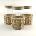 Rattan Wrapped Glass Storage Jar Set